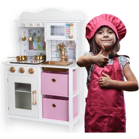 KUCHNIA DREWNIANA DLA DZIECI LAMPKI LED 60x30x84.5CM