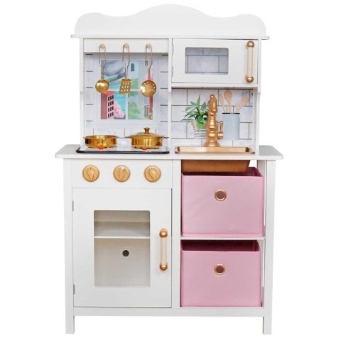 KUCHNIA DREWNIANA DLA DZIECI LAMPKI LED 60x30x84.5CM