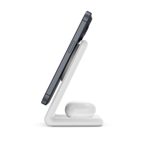Crong MagSpot Stand - Ładowarka bezprzewodowa 2w1 z MagSafe do iPhone i AirPods (biały)