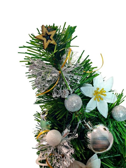 GOTOWA MINI CHOINKA UBRANA ŚWIĄTECZNA DEKORACJA 40cm BIAŁA