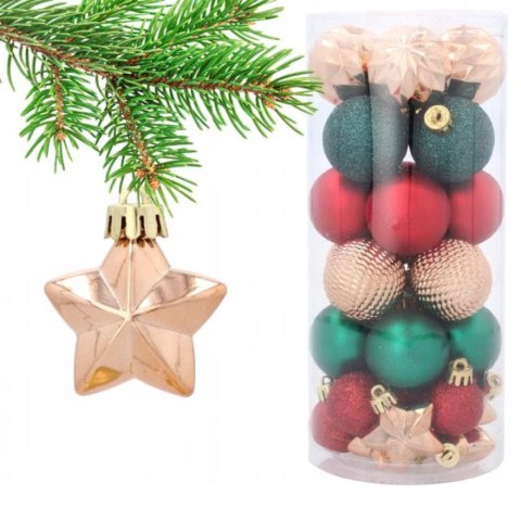 ZESTAW 32 EKSKLUZYWNYCH BOMBEK CHOINKOWYCH 3-4 CM W WYJĄTKOWYCH KOLORACH I WZORACH