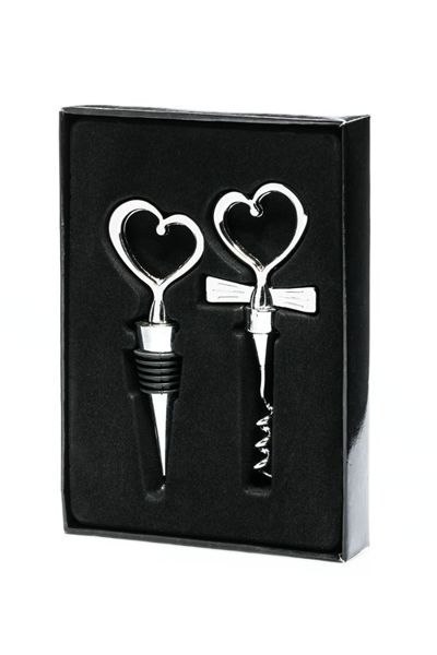 Zakochany zestaw do wina - korkociąg i zatyczka - CZARNY