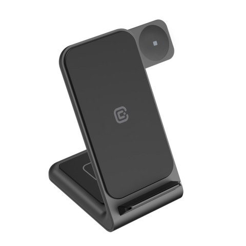 Crong PowerSpot Pivot Stand - Ładowarka bezprzewodowa 3w1 do Samsung & Android, Galaxy Watch i słuchawek TWS (czarny)