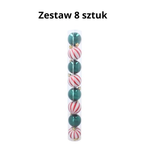 EKSKLUZYWNY ZESTAW 8 BOMBEK 6 CM - BIAŁY-CZERWONY/ZIELONY MIX WZORÓW