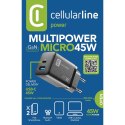 Cellularline Multipower Micro GaN - Ładowarka sieciowa USB-C & USB-A Power Delivery 45W (czarny)