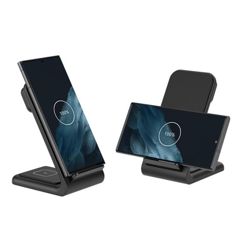 Crong PowerSpot Pivot Stand - Ładowarka bezprzewodowa 3w1 do Samsung & Android, Galaxy Watch i słuchawek TWS (czarny)
