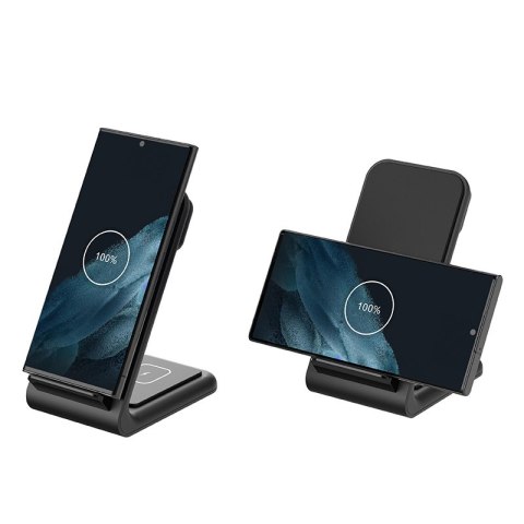 Crong PowerSpot Pivot Stand - Ładowarka bezprzewodowa 3w1 do Samsung & Android, Galaxy Watch i słuchawek TWS (czarny)