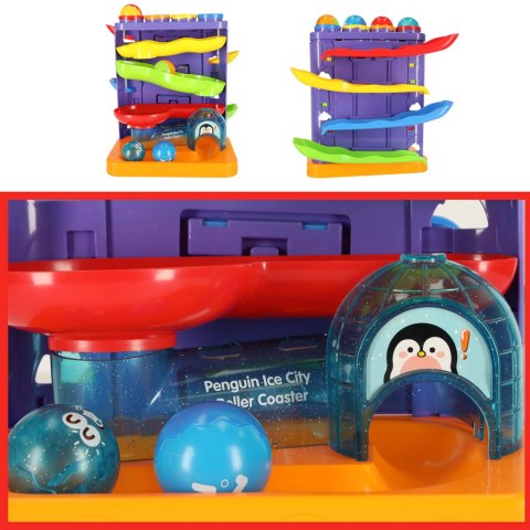 Tor kulkowy interaktywny kulodrom wbijak kulek z młoteczkami 3w1 pingwin + autko