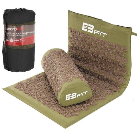 MATA Z PODUSZKĄ DO AKUPRESURY JOGI MASAŻU ZIELONO-BRĄZOWA 67x42x2CM EB FIT
