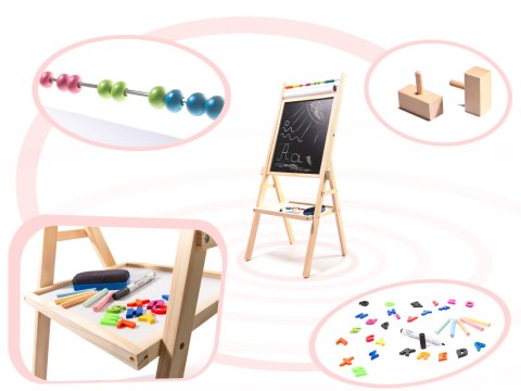 Tablica magnetyczna kredowa dwustronna drewniana literki kreda 38x37x90cm