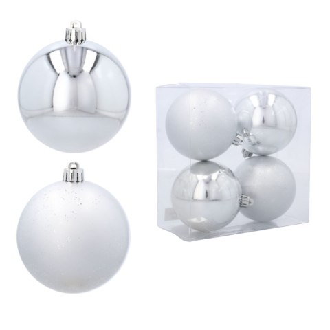 EKSKLUZYWNY ZESTAW 4 BOMBEK CHOINKOWYCH 8 CM - SREBRNY