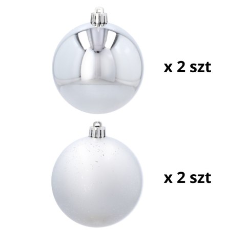 EKSKLUZYWNY ZESTAW 4 BOMBEK CHOINKOWYCH 8 CM - SREBRNY