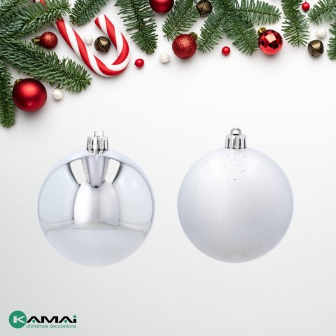 EKSKLUZYWNY ZESTAW 4 BOMBEK CHOINKOWYCH 8 CM - SREBRNY