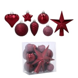 Komplet 19 Bombek Choinkowych Kamai Christmas Decoration - Kolor Burgund z Gwiazdą na Czubek