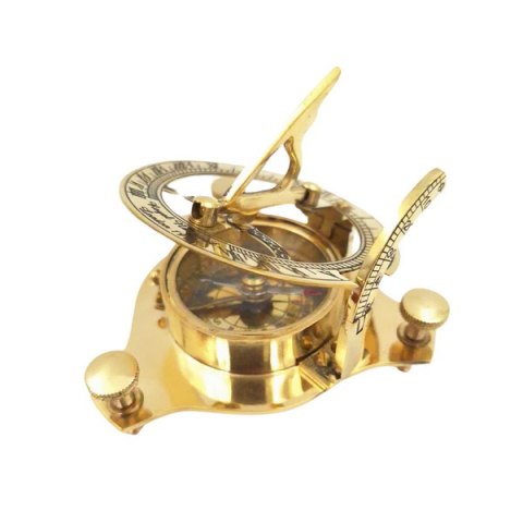 Mosiężny kompas i zegar słoneczny w skórzanym etui - SUN023F