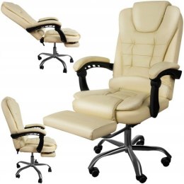 Fotel biurowy z podnóżkiem skóra eko - biały