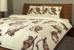 Komplet wełniany - kołdra 220x200 - 2 poduszki 50x60 - podkład prześcieradło wełniane - Liść Klonu - kremowy brązowy - Pościelow