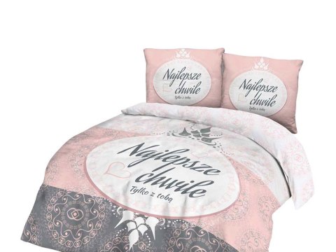 Pościel bawełniana 160x200 61494/1 Najlepsze chwile tylko z Tobą biała morelowa szara Panelove 2