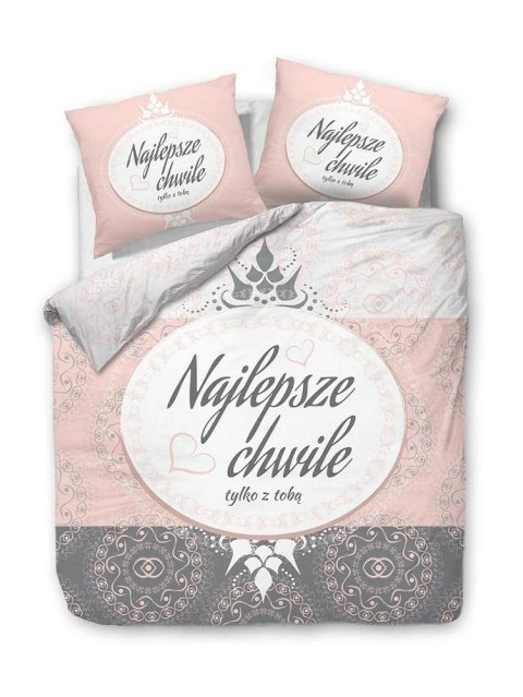 Pościel bawełniana 160x200 61494/1 Najlepsze chwile tylko z Tobą biała morelowa szara Panelove 2