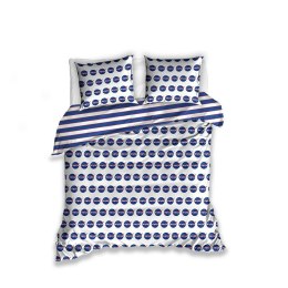 Pościel satynowa 160x200 Nasa kosmos dla miłośników astronautyki pasy logo biała niebieska 2 poszewki 70x80 młodzieżowa