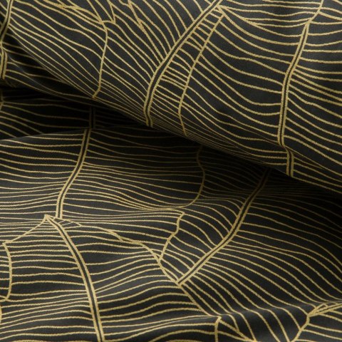 Pościel satynowa 220x200 Metalic 2 czarna złota w pudełku liście Eurofirany