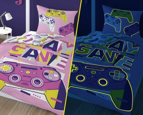 Pościel świecąca w ciemności 160x200 3582 B Game Over Pady różowa młodzieżowa bawełniana 8569