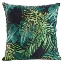 Poszewka dekoracyjna 40x40 Davos liście monstery palmy czarna zielona złota welurowa Eurofirany