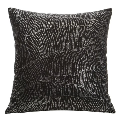 Poszewka dekoracyjna 45x45 Blink 13A czarna ze srebrnym motywem liści bananowca welurowa Eurofirany
