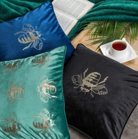 Poszewka dekoracyjna 45x45 Blink 15M turkusowa złota pszczoły welurowa Eurfirany