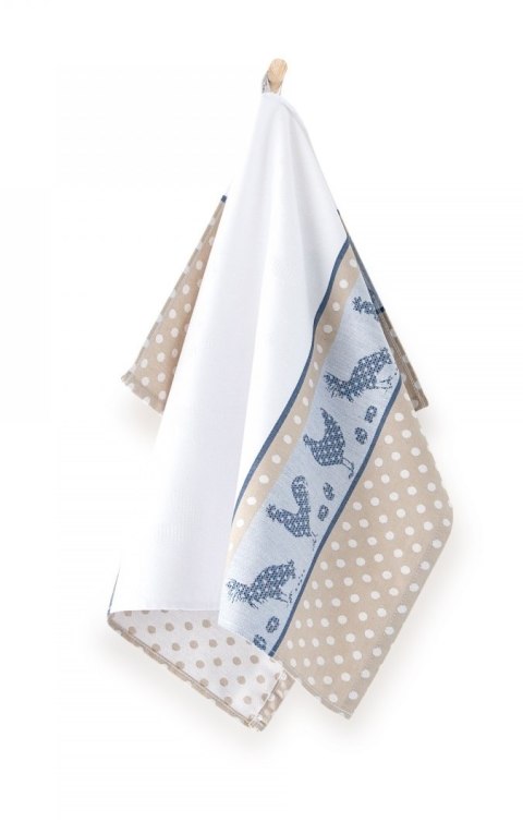 Ścierka do naczyń 50x70 Folk 8639/2 beżowa koguty grochy niebieska Zwoltex