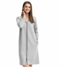 Szlafrok damski 214 XXL szary podomka na suwak z kieszeniami z wytłaczanym wzorem bawełniany rękaw 7/8