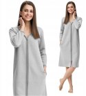 Szlafrok damski 214 XXL szary podomka na suwak z kieszeniami z wytłaczanym wzorem bawełniany rękaw 7/8