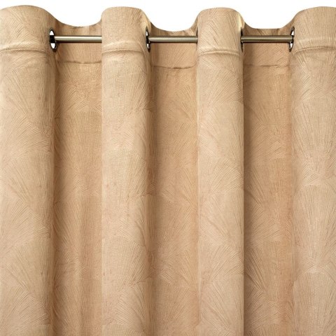 Zasłona 140x250 Goja beżowa welurowa liście miłorzębu na przelotkach Pierre Cardin z błyszczącym nadrukiem Eurofirany