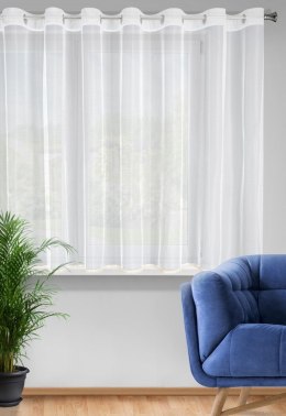 Firana 300x150 Cassie biała gotowa na przelotkach z gładkiej matowej mikrosiateczki z ozdobną złotą koronką