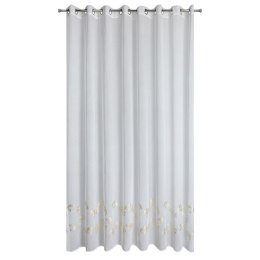 Firana 300x250 Arles biała złota gotowa na przelotkach kwiatowy wzór w dolnej części Eurofirany