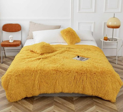 Koc narzuta 150x200 Yeti włochacz musztardowy futrzak na łóżko