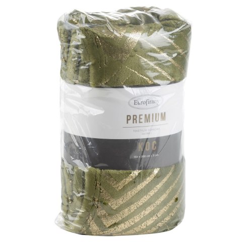 Koc narzuta z mikrofibry 150x200 Victoria 3 oliwkowy złoty geometryczny Eurofirany