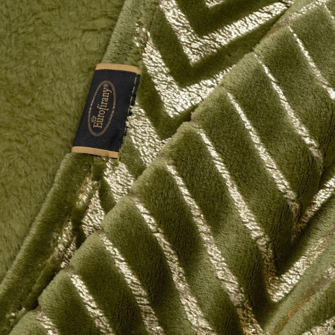 Koc narzuta z mikrofibry 150x200 Victoria 3 oliwkowy złoty geometryczny Eurofirany
