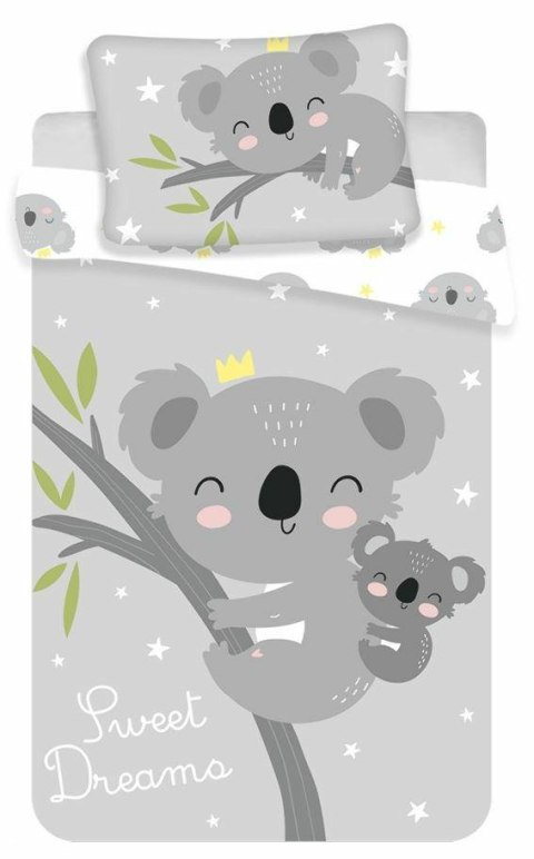 Pościel bawełniana 100x135 Miś Koala gwiazdki 7554 biała szara dziecięca do łóżeczka Sweet Deams poszewka 40x60