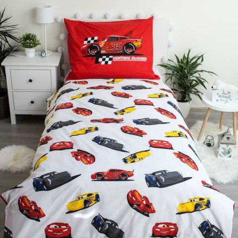 Pościel bawełniana 140x200 Cars Auta 8353 I am speed Zygzak McQueen poszewka 70x90 czerwona dziecięca