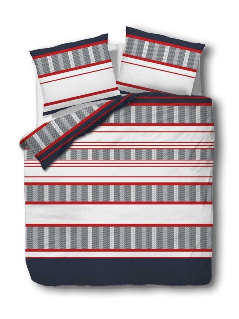 Pościel flanelowa 220x200 Pasy 31488/2 granatowa szara czerwona