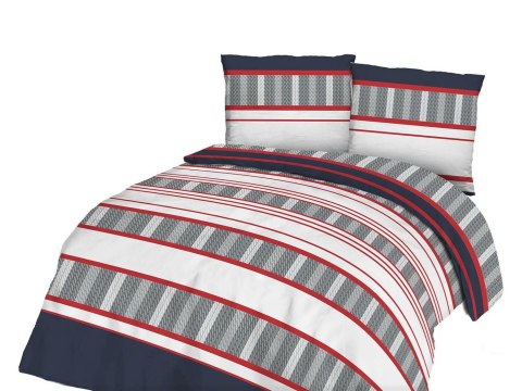 Pościel flanelowa 220x200 Pasy 31488/2 granatowa szara czerwona