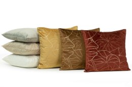 Poszewka dekoracyjna 45x45 Blink 17 K ceglasta ze złotym nadrukiem liści welurowa Eurofirany