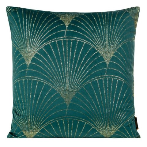 Poszewka dekoracyjna 45x45 Blink 21 I turkusowa ciemna ze złotym nadrukiem liści welurowa Eurofirany