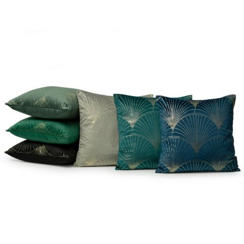 Poszewka dekoracyjna 45x45 Blink 21 I turkusowa ciemna ze złotym nadrukiem liści welurowa Eurofirany