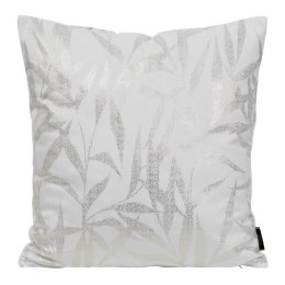 Poszewka dekoracyjna 45x45 Blink 22 B biała ze złotym nadrukiem liści welurowa Eurofirany