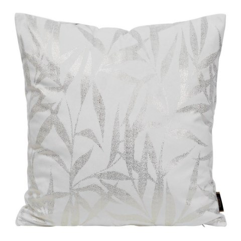 Poszewka dekoracyjna 45x45 Blink 22 B biała ze złotym nadrukiem liści welurowa Eurofirany