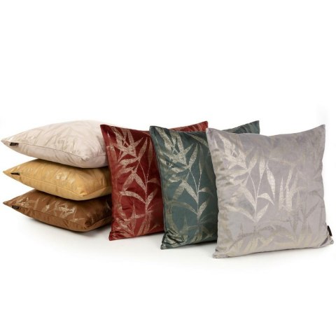 Poszewka dekoracyjna 45x45 Blink 22 K ceglasta ze złotym nadrukiem liści welurowa Eurofirany