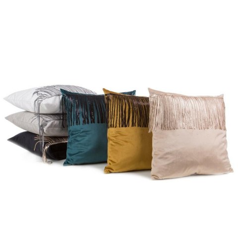 Poszewka dekoracyjna 45x45 Jasper miodowa welurowa zdobiona połyskującym pasem czarnych cekinów Eurofirany