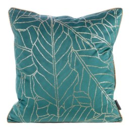 Poszewka dekoracyjna 45x45 Lili 1 turkusowa ze złotym nadrukiem liści welurowa Limited Collection Eurofirany